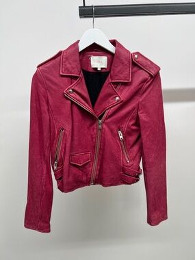 IRO Raspberry Leather Biker Jacket